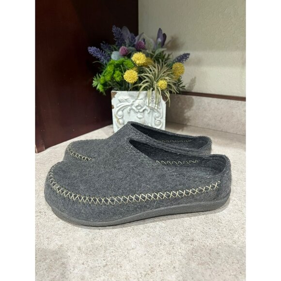 Haflinger Gray Wool Felt Slip-On House Slippers With Stitch Detail 38 - Picture 3 of 7
